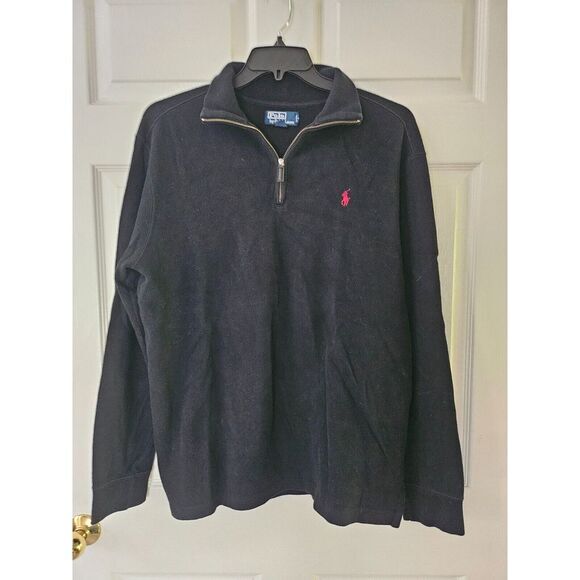 Polo Ralph‎ Lauren Mens French Rib 1/4 Zip Sweatshirt Pullover  Black Size L - Picture 1 of 7